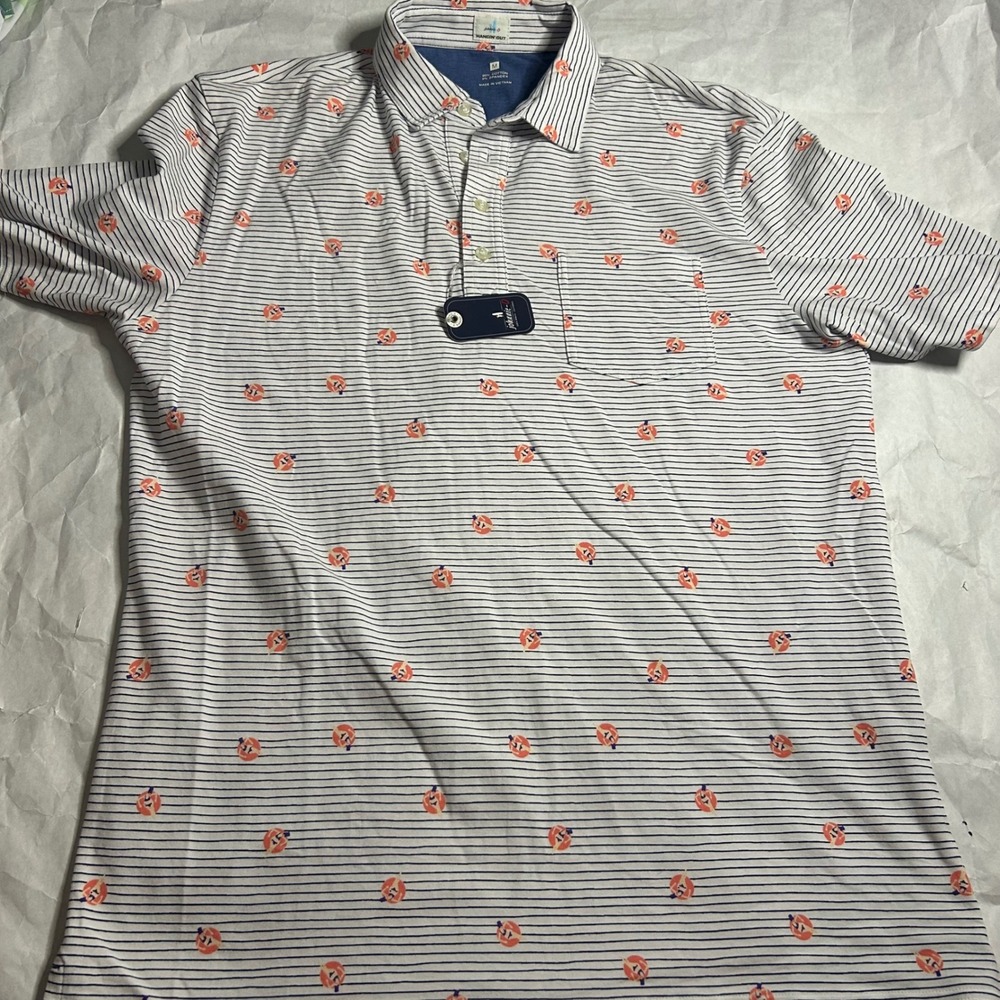 Johnnie O Hangin' Out Armada Polo Shirt‎ Medium Striped Lobster Print